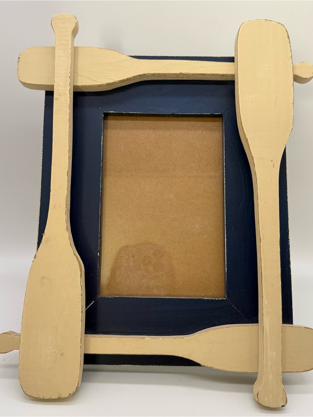Nautical Wood Oar Picture Frame Navy Blue Distressed Coastal Beach Lake Decor - Picture 2 of 7